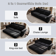 Chesterfield Sofa,93.7" King Pull Out Sofa Bed,3-in-1 Velvet Convertible Sleeper Sofa with Nailhead Trim & Rolled Arm,Multi-Functional Sofa Bed for Black