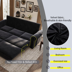 Chesterfield Sofa,93.7" King Pull Out Sofa Bed,3-in-1 Velvet Convertible Sleeper Sofa with Nailhead Trim & Rolled Arm,Multi-Functional Sofa Bed for Black