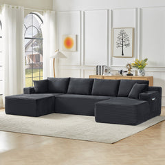 Compressible U-Shaped Sectional Sofa Set,Minimalist Style Modular Sectional Sofa, Corduroy Fabric Cloud Couch for Living Room