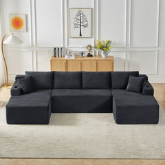 Compressible U-Shaped Sectional Sofa Set,Minimalist Style Modular Sectional Sofa, Corduroy Fabric Cloud Couch for Living Room