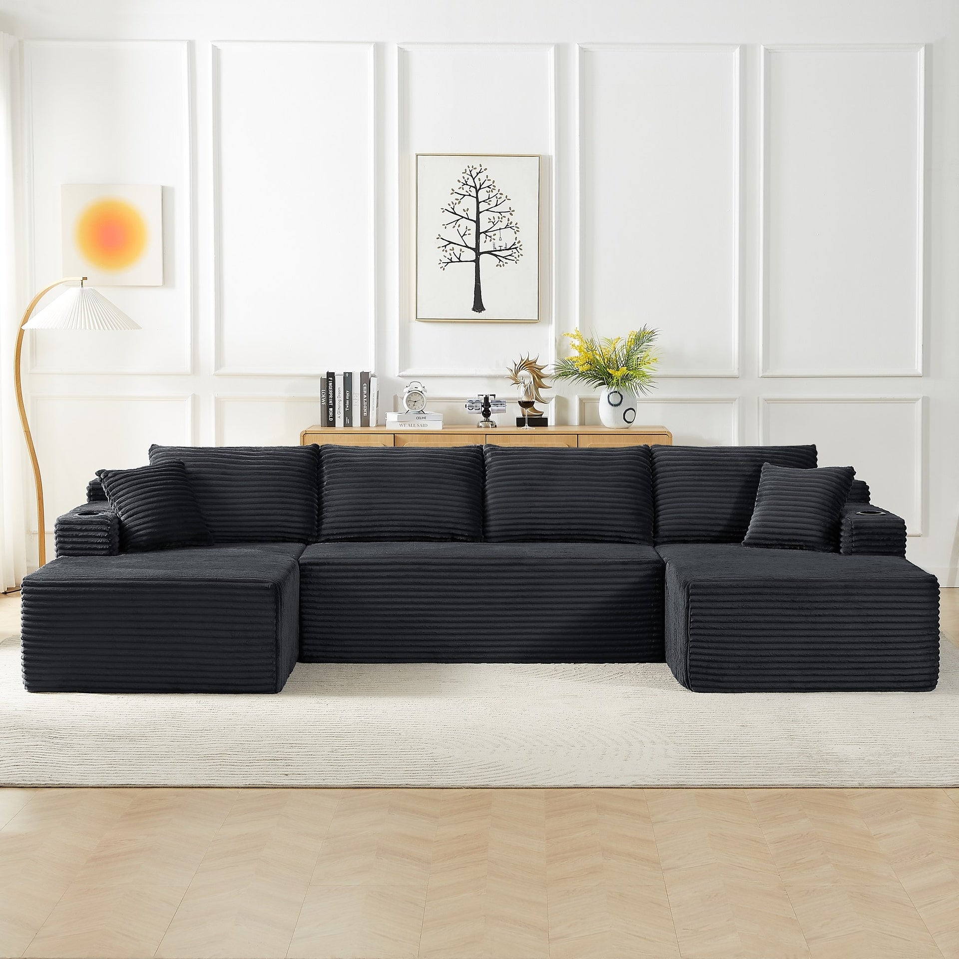 Compressible U-Shaped Sectional Sofa Set,Minimalist Style Modular Sectional Sofa, Corduroy Fabric Cloud Couch for Living Room
