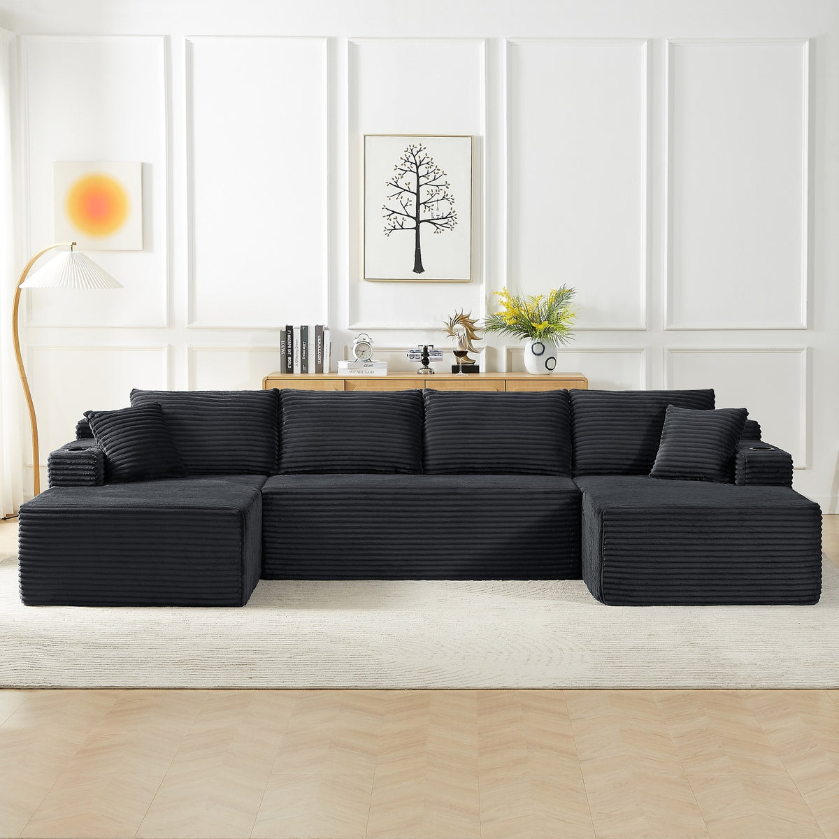 Compressible U-Shaped Sectional Sofa Set,Minimalist Style Modular Sectional Sofa, Corduroy Fabric Cloud Couch for Living Room