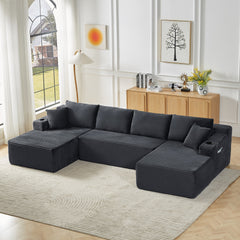 Compressible U-Shaped Sectional Sofa Set,Minimalist Style Modular Sectional Sofa, Corduroy Fabric Cloud Couch for Living Room