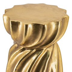 14x14x18.7" Gold Magnesium Accent Stool with Sculptural Swirl Design, Contemporary Side Table, Decorative Display Stand, or Extra Seating Option