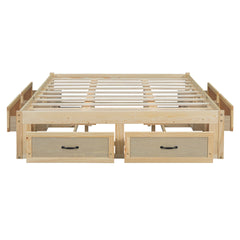 Queen Size Platform Bed with 6 Storage Drawers, Antique Natural