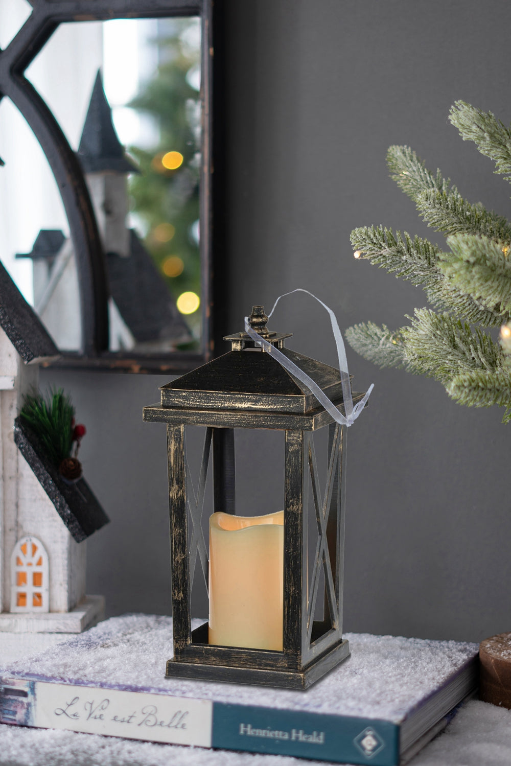Set of 2 Menifee Lantern with Led Candle, Tall 5x5x11"