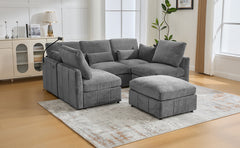 Modern Sectional Sofa Modular Sofa 85.4" U-shaped Sofa Couch Sofa Bed L-shaped Sofa with a Movable Ottoman and Two USB Ports and a Phone Holder for Living Room, Grey
