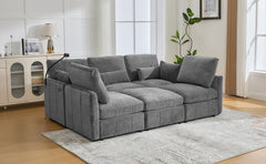 Modern Sectional Sofa Modular Sofa 85.4" U-shaped Sofa Couch Sofa Bed L-shaped Sofa with a Movable Ottoman and Two USB Ports and a Phone Holder for Living Room, Grey
