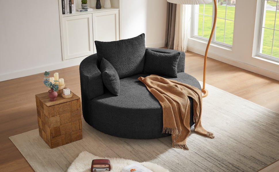 360° Swivel Chair Accent Barrel Chair Swivel Round Sofa Chair with 3 Removable Pillows for Living Room, Bedroom, Office and Hotel, Black
