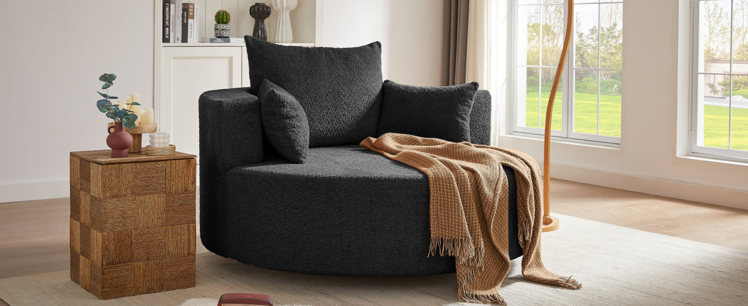 360° Swivel Chair Accent Barrel Chair Swivel Round Sofa Chair with 3 Removable Pillows for Living Room, Bedroom, Office and Hotel, Black