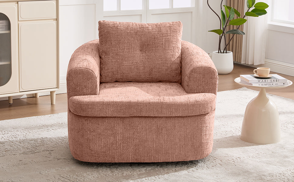 360° Swivel Sofa Chair Accent Barrel Chair 36.6" Swivel Round Chair with Dual-layer Cushion Design for Living Room, Bedroom, Office and Hotel, Pink