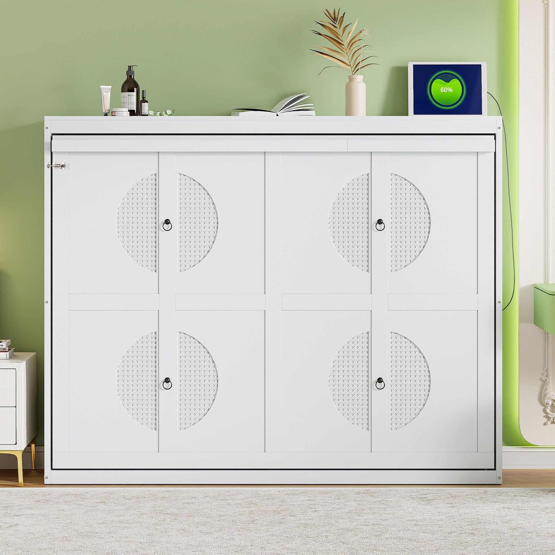 Queen  Size Murphy Bed Wall Bed,White(OLD SKU:N708S00012K-1)
