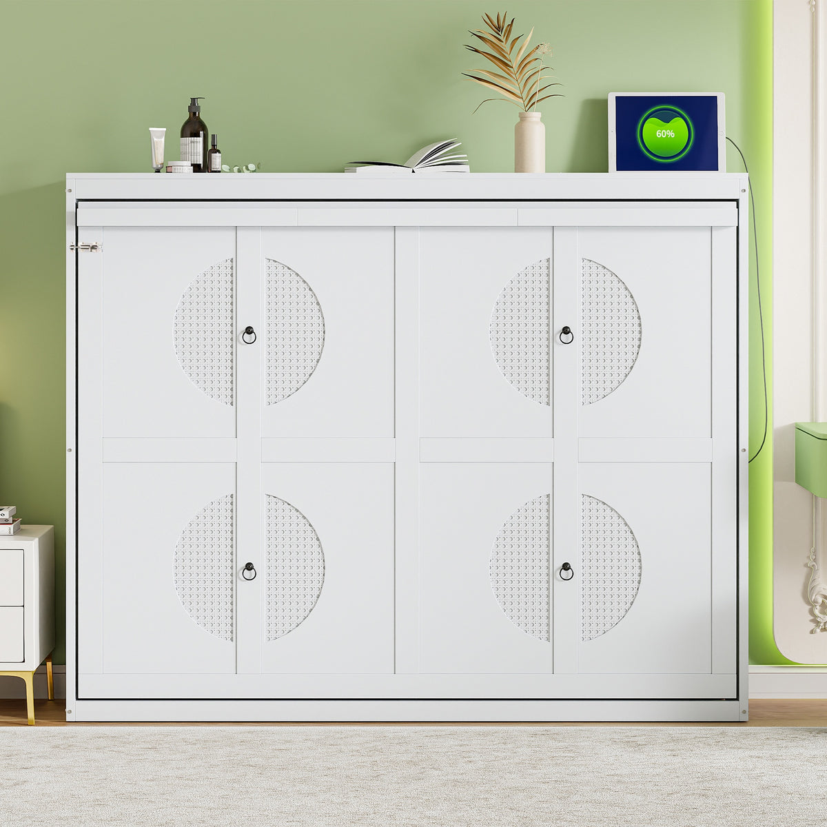 Queen  Size Murphy Bed Wall Bed,White(OLD SKU:N708S00012K-1)