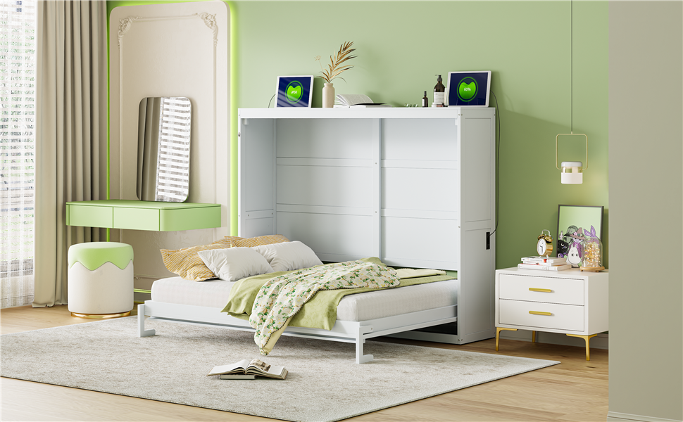 Queen  Size Murphy Bed Wall Bed,White(OLD SKU:N708S00012K-1)