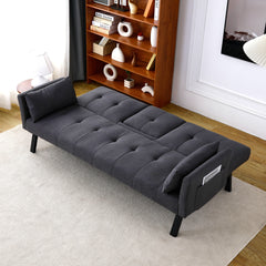70-inch multi-functional cotton and linen sofa bed: foldable + cup holder + side storage, instantly switch between living room and bedroom