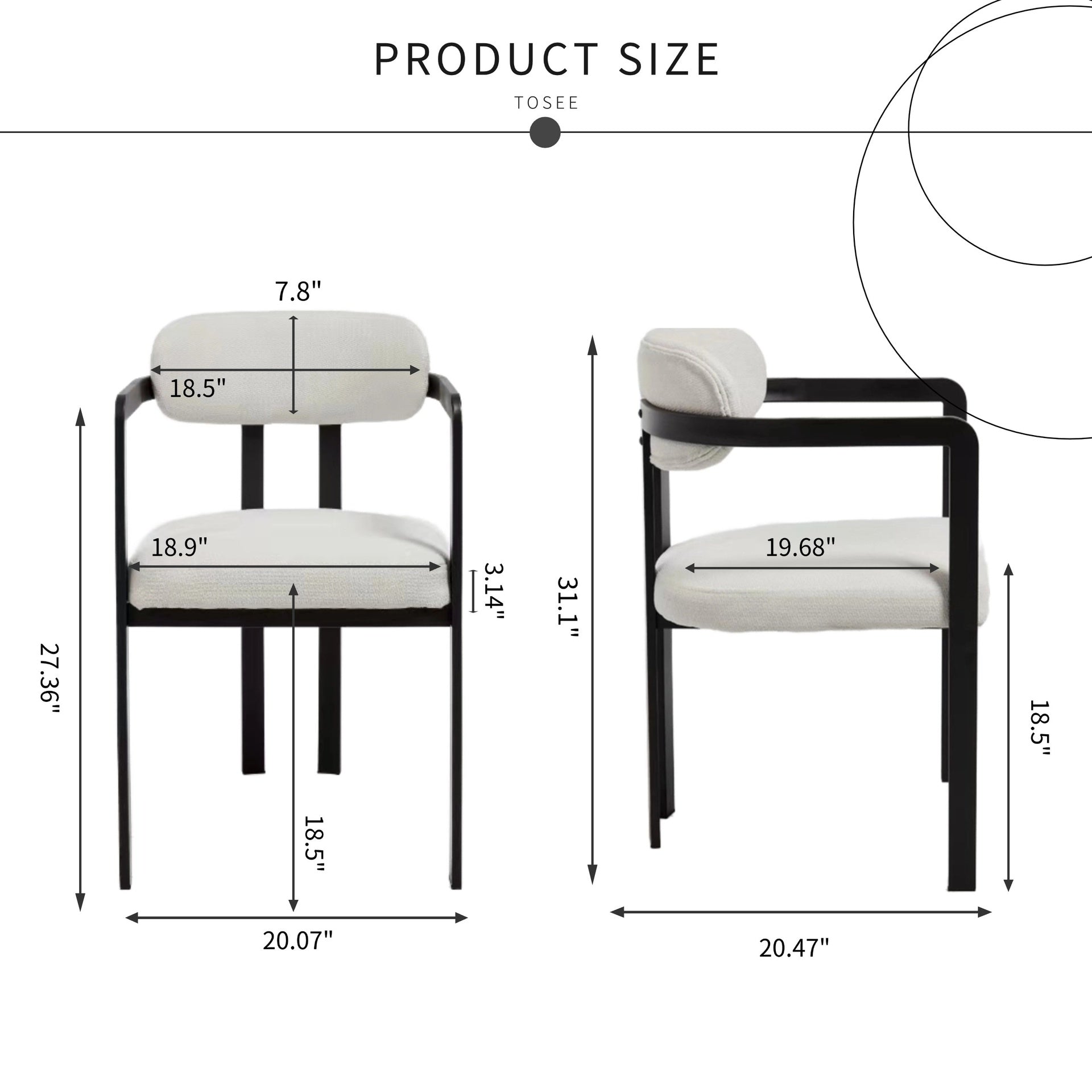 Modern Dining Room Chairs Set of 2, Mid-Century Upholstered Boucle Kitchen Dining Chairs with Black Metal Legs