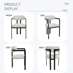 Modern Dining Room Chairs Set of 2, Mid-Century Upholstered Boucle Kitchen Dining Chairs with Black Metal Legs