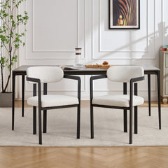 Modern Dining Room Chairs Set of 2, Mid-Century Upholstered Boucle Kitchen Dining Chairs with Black Metal Legs