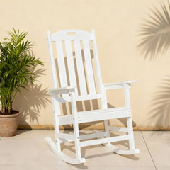 Rocking chair white color, suitable for all seasons: Outdoor lounge chair, made of sturdy HIPS material, equipped with 304 stainless steel accessories.