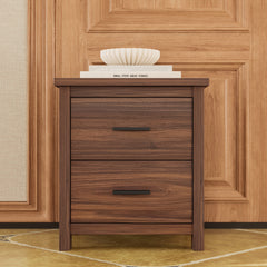 4PCS Bedroom Sets, Wooden Queen Size Bed Frame with Storage Headboard and Charging Station, 2 Nightstands with 2 Drawers, 1 Dresser with 5 Drawers, Walnut
