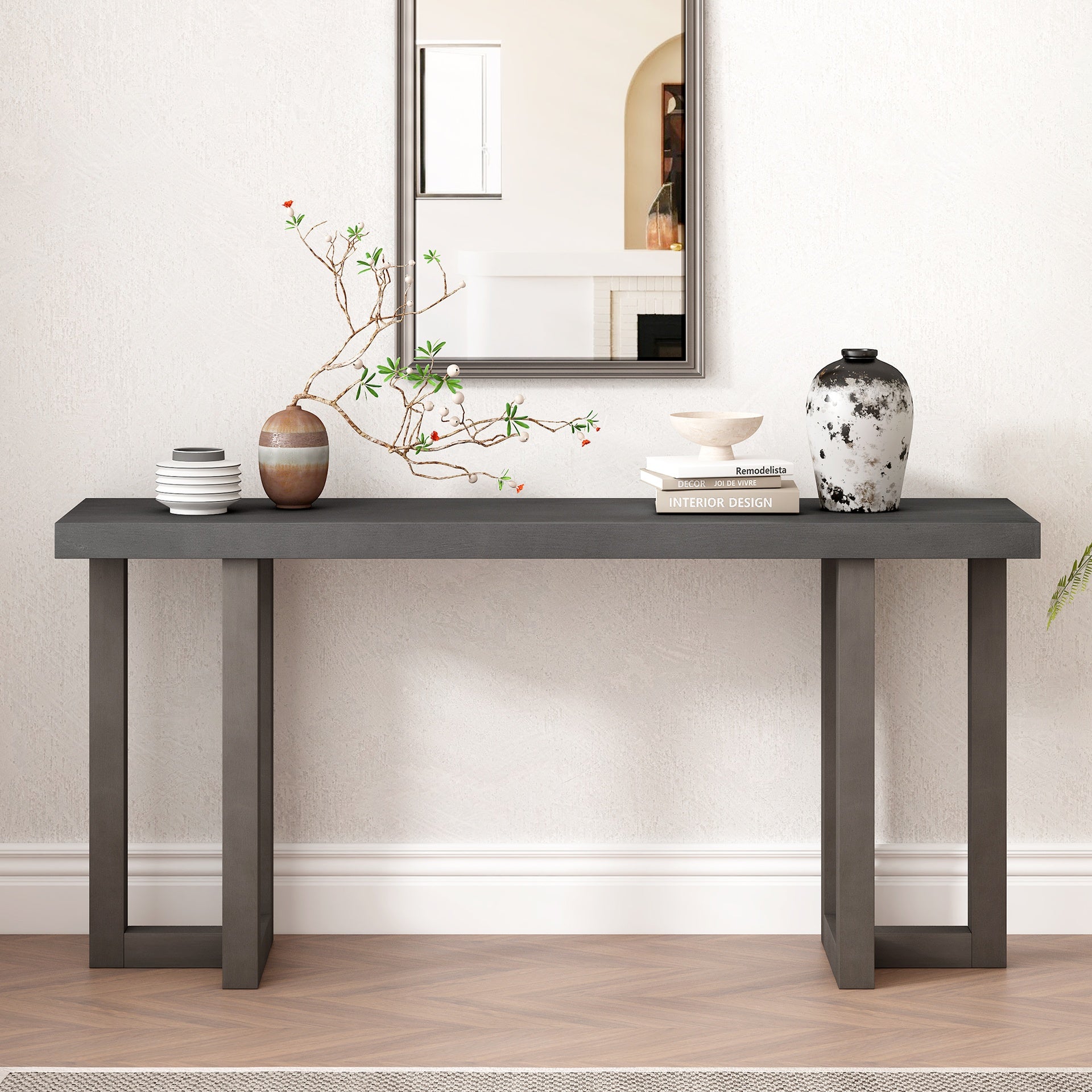 U_STYLE Geometric Design Console Table with Solid Pine Legs,Suitable for Entryway, Hallway, Living Room, Bedroom