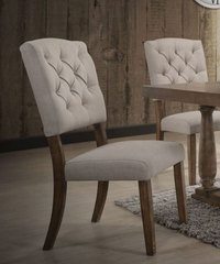 Bernard Beige Linen & Weathered Oak Finish Side Chair (Set of 2)