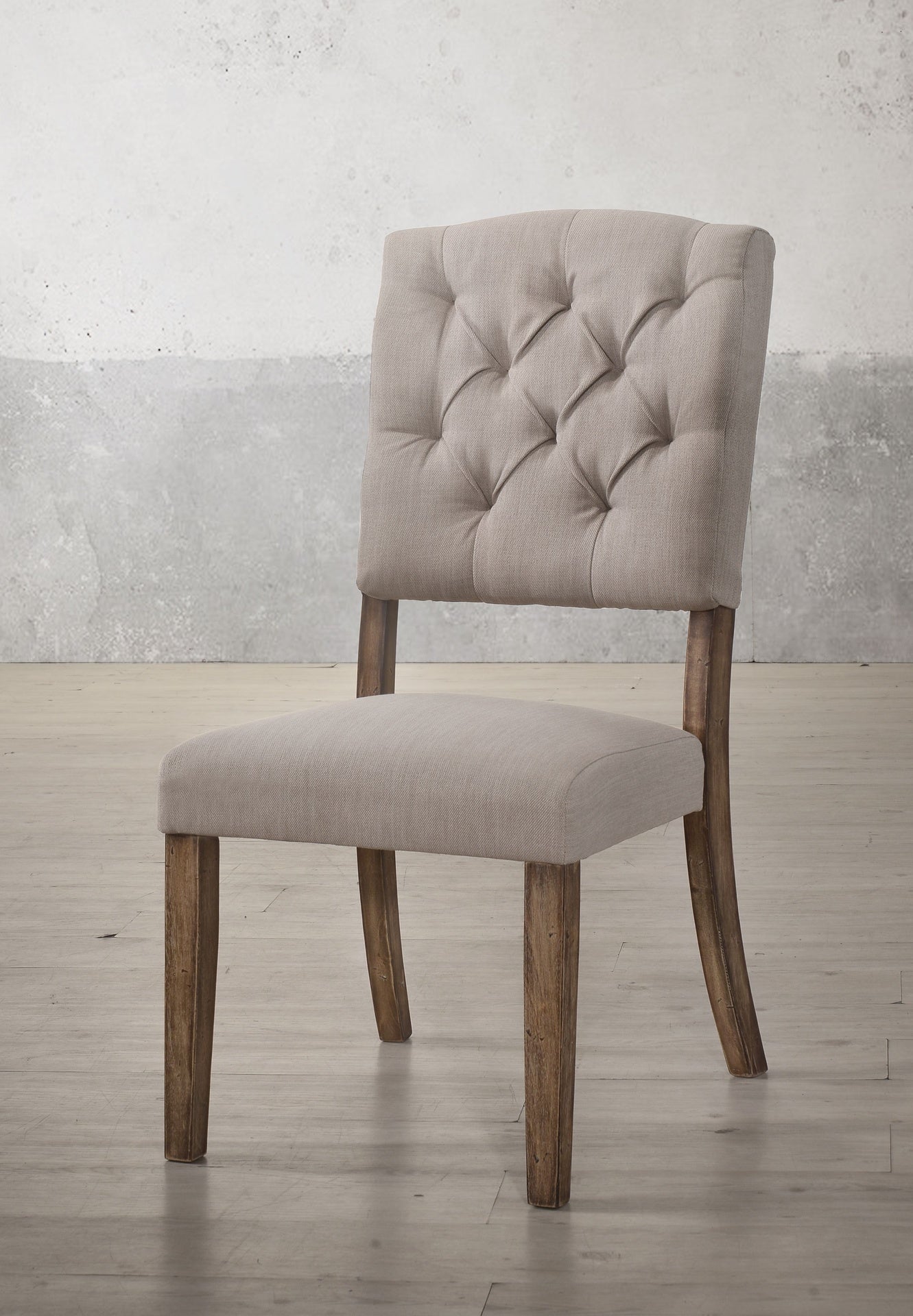 Bernard Beige Linen & Weathered Oak Finish Side Chair (Set of 2)