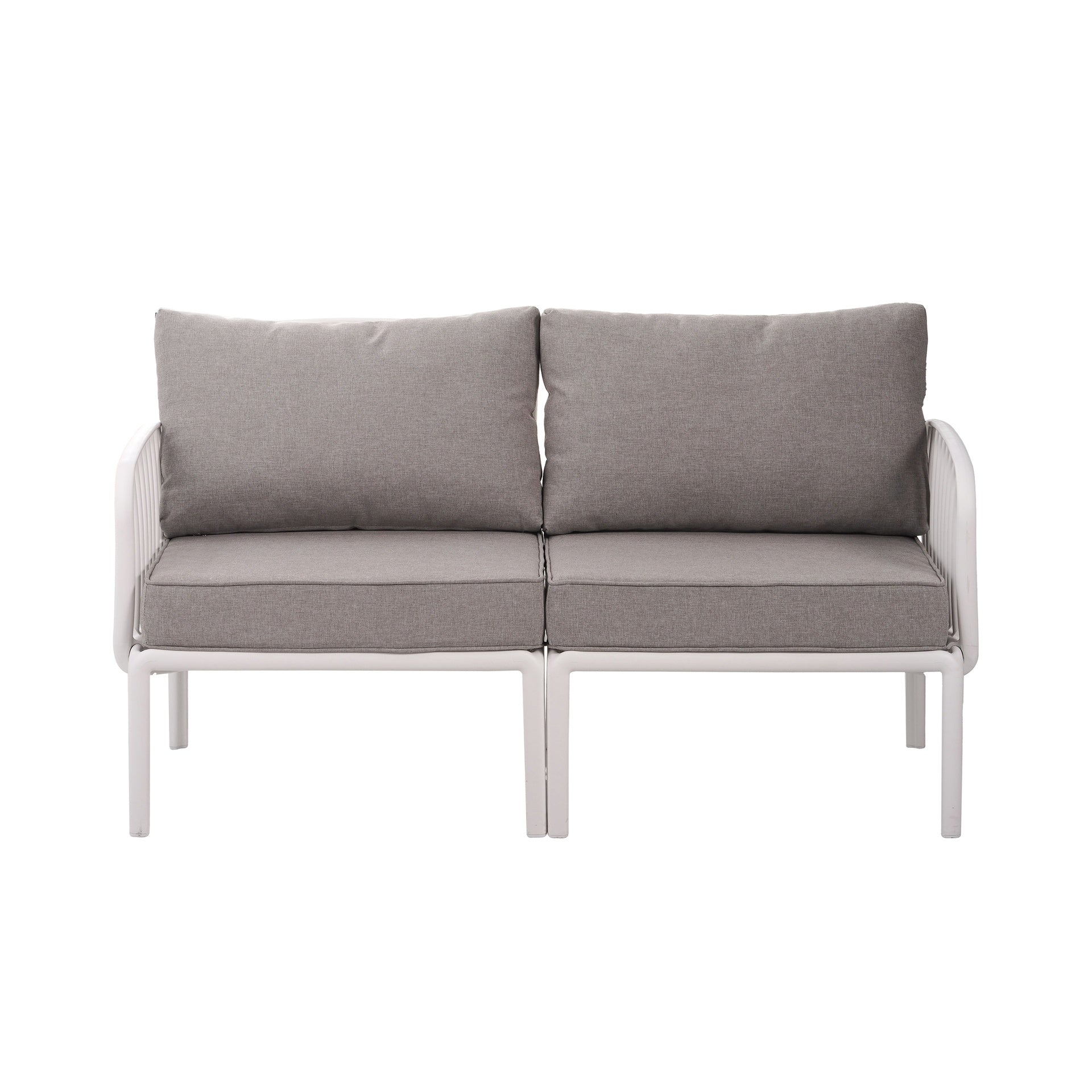 3 Piece Patio Conversation Sets, Modern Outdoor Patio Sectional Furniture Set with Square Coffee Table, Waterproof Thick Cushion Deep Seating for Porch, Balcony, White & Light Gray