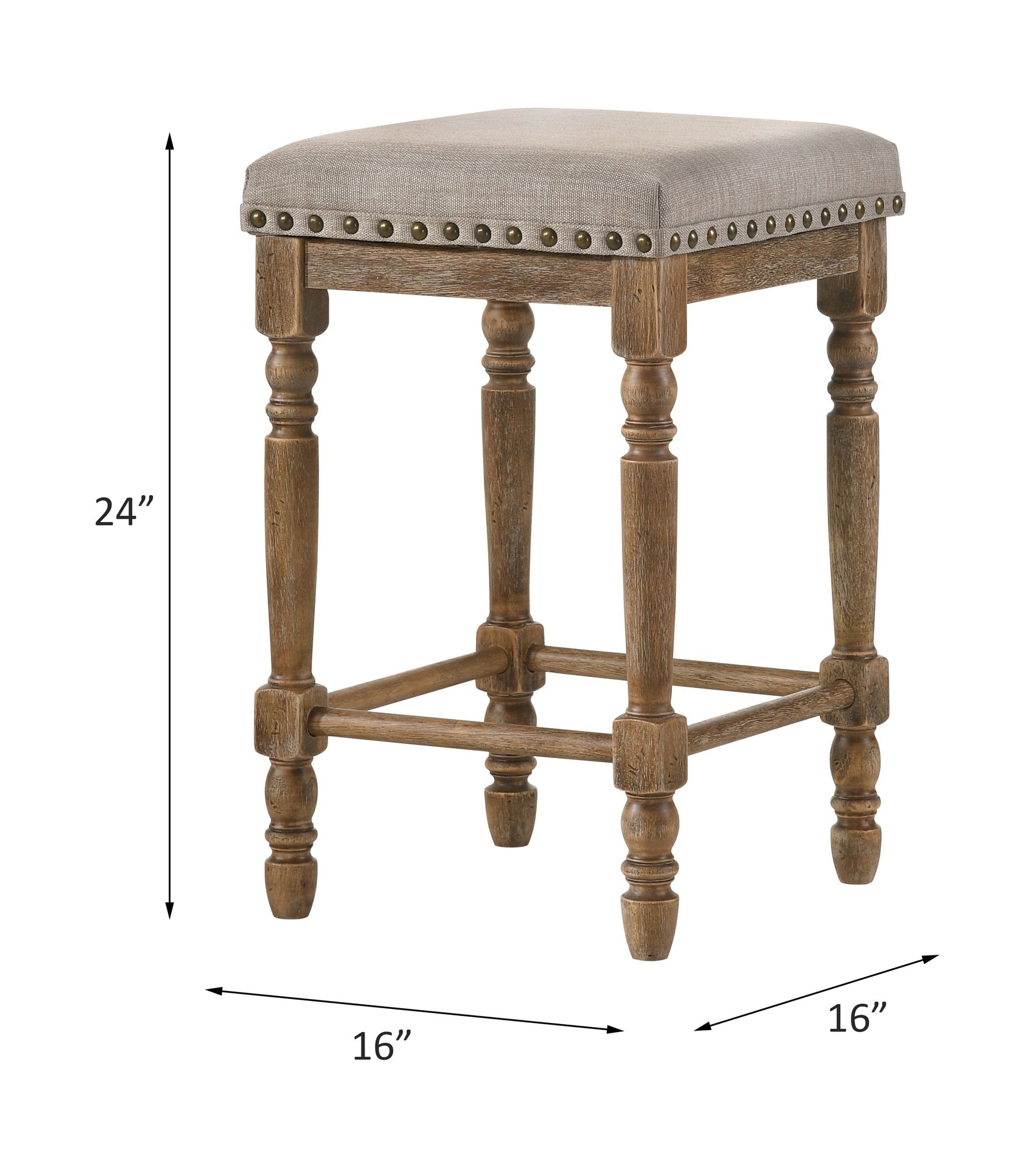 Farsiris Beige Fabric & Weathered Oak Finish Counter Height Stool (Set-2)