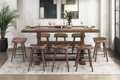 Brown Finish 9pc Counter Height Set Dining Table w Metal Footrest and 8x Stools Sturdy Wood Frame Classic Aesthetic Furniture
