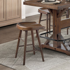 Brown Finish 7pc Counter Height Set Dining Table w Metal Footrest and 6x Stools Sturdy Wood Frame Classic Aesthetic Furniture
