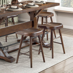 Brown Finish 7pc Counter Height Set Dining Table w Metal Footrest and 6x Stools Sturdy Wood Frame Classic Aesthetic Furniture