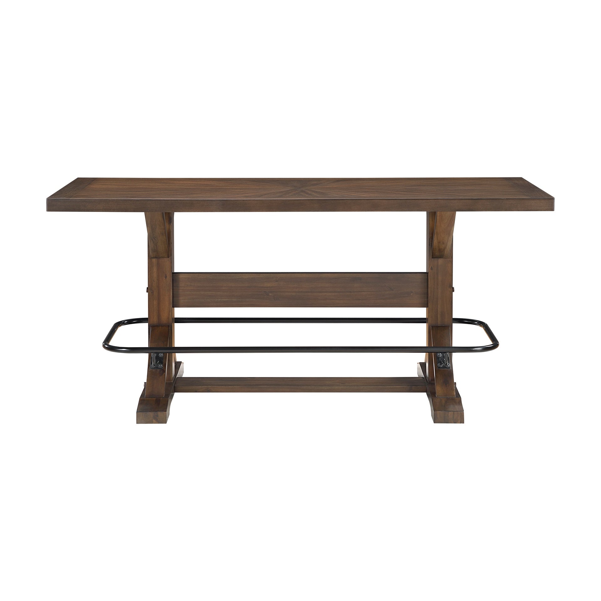 Brown Finish 7pc Counter Height Set Dining Table w Metal Footrest and 6x Stools Sturdy Wood Frame Classic Aesthetic Furniture