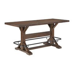 Brown Finish 5pc Counter Height Furniture Set Table w Metal Footrest and 4x Stools Sturdy Wood Frame Classic Aesthetic
