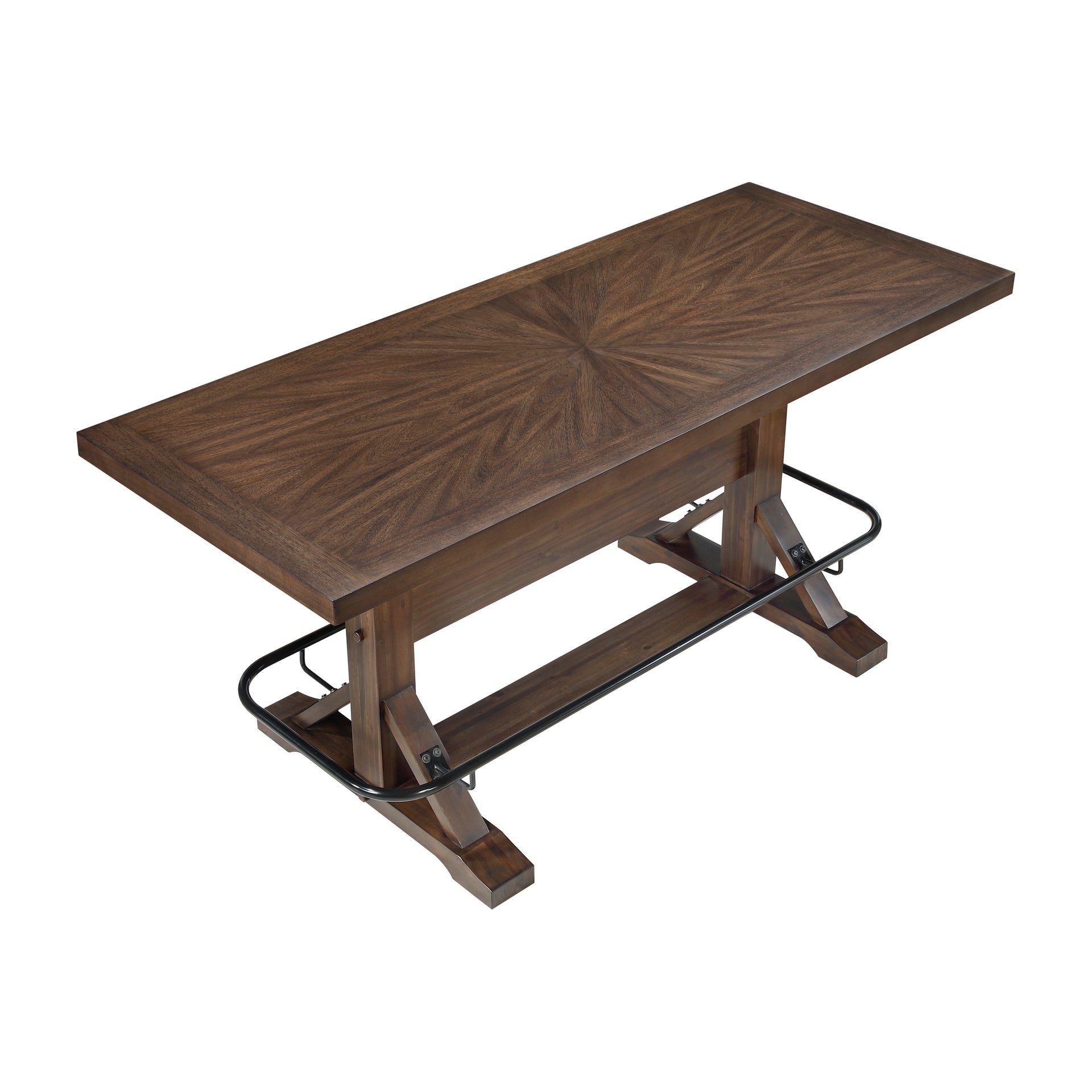 Brown Finish 5pc Counter Height Furniture Set Table w Metal Footrest and 4x Stools Sturdy Wood Frame Classic Aesthetic