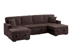 Chocolate Finish Modern Style Convertible Sectional 3pc Corduroy Fabric Upholstered Sleeper Sofa Two Storage Chaises Primary Living Room