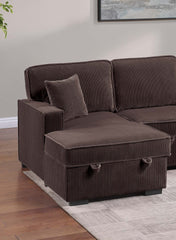 Chocolate Finish Modern Style Convertible Sectional 3pc Corduroy Fabric Upholstered Sleeper Sofa Two Storage Chaises Primary Living Room