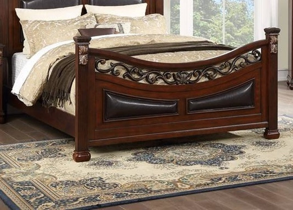 Traditional Style 1pc Queen Size Bed Padded Headboard And Footboard Dark Cherry Finish