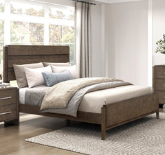 Classic Contemporary Dark Walnut Finish Queen Bed 1pc Durable Panel Bedroom Furniture Solid Rubberwood