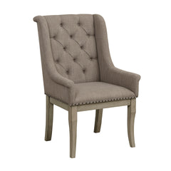 Traditional Luxury Arm Chairs Set of 2 Button-Tufted Fabric Upholstery Nailhead Trim Classic Dining Furniture