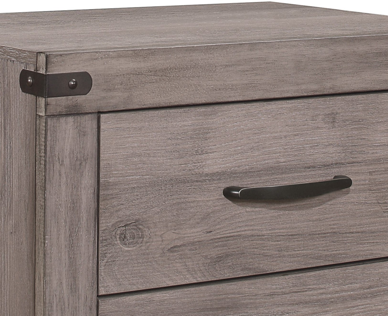 Brownish Gray Finish 1pc Nightstand Melamine Laminate 2x Drawers Dark Metal Hardware Bed Side Table