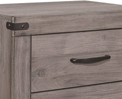 Brownish Gray Finish 1pc Nightstand Melamine Laminate 2x Drawers Dark Metal Hardware Bed Side Table