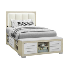 Elsa Natural and White Storage and LED Queen Bed