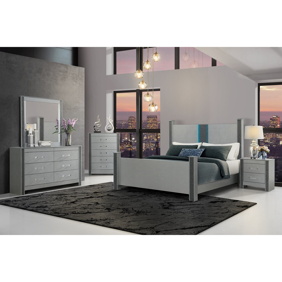 LORENZO SILVER 5PC QUEEN BEDROOM SET