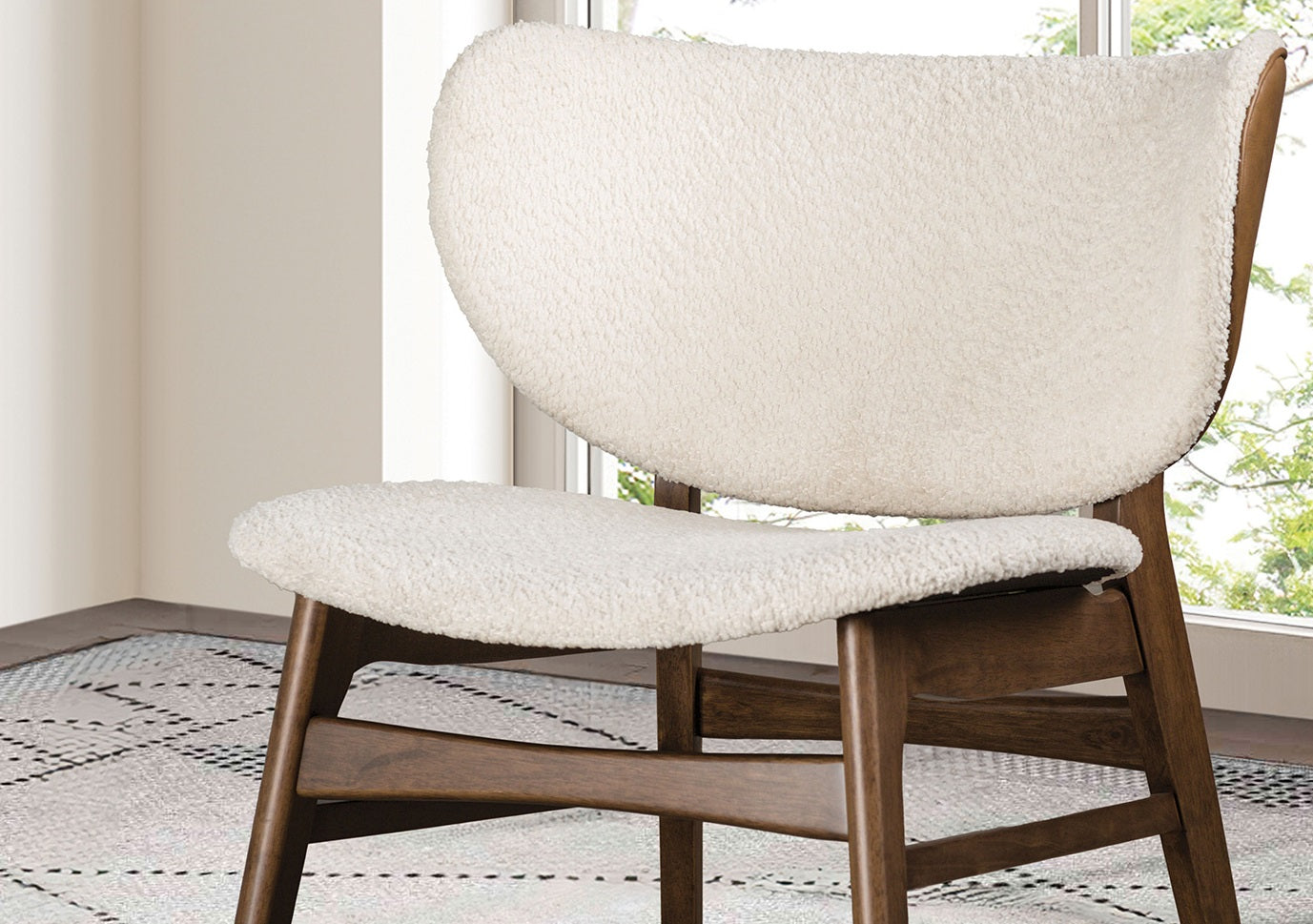 Modern Mid-Century Accent Chair With Wingback Walnut/Beige