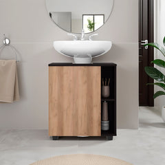 Wenge and Natural Oak 1-Door Pedestal Sink Cabinet