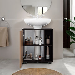 Wenge and Natural Oak 1-Door Pedestal Sink Cabinet