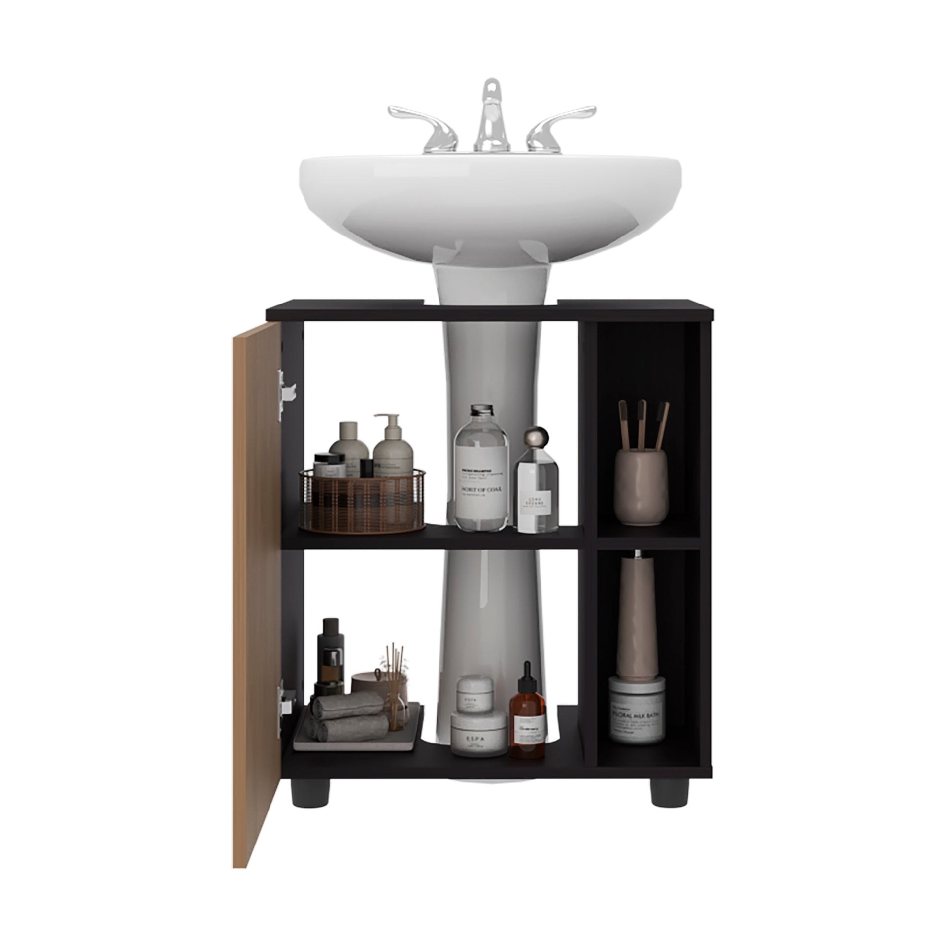 Wenge and Natural Oak 1-Door Pedestal Sink Cabinet