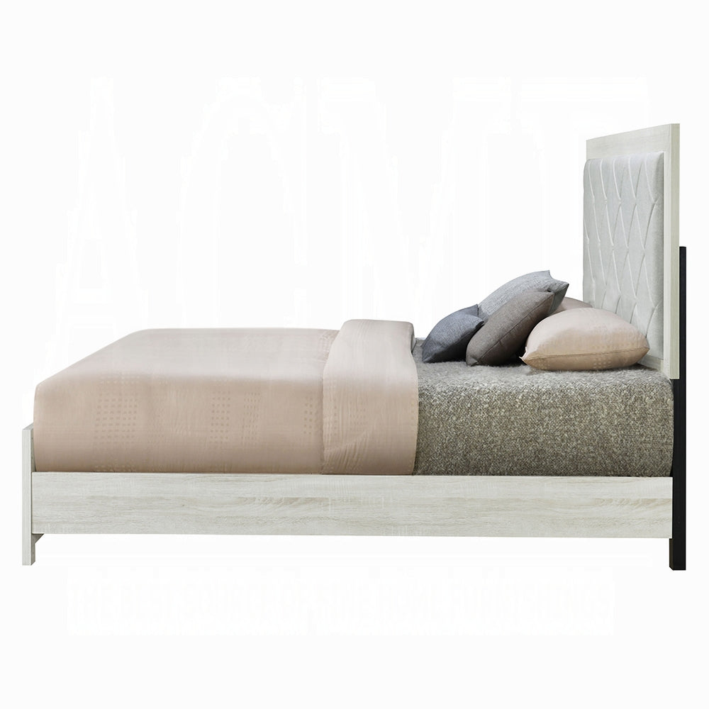 Modern Transitional Beige Finish 1pc Queen Size Panel Bed Tufted Headboard Footboard Wooden Bedroom Furniture