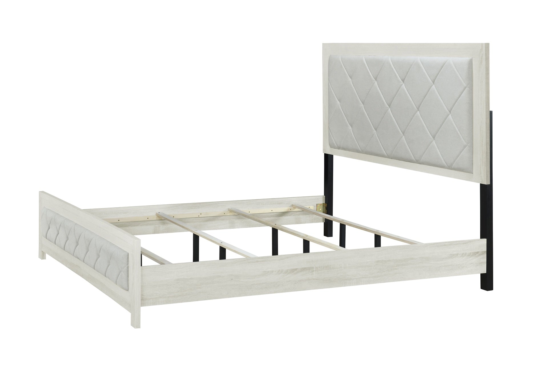 Modern Transitional Beige Finish 1pc Queen Size Panel Bed Tufted Headboard Footboard Wooden Bedroom Furniture
